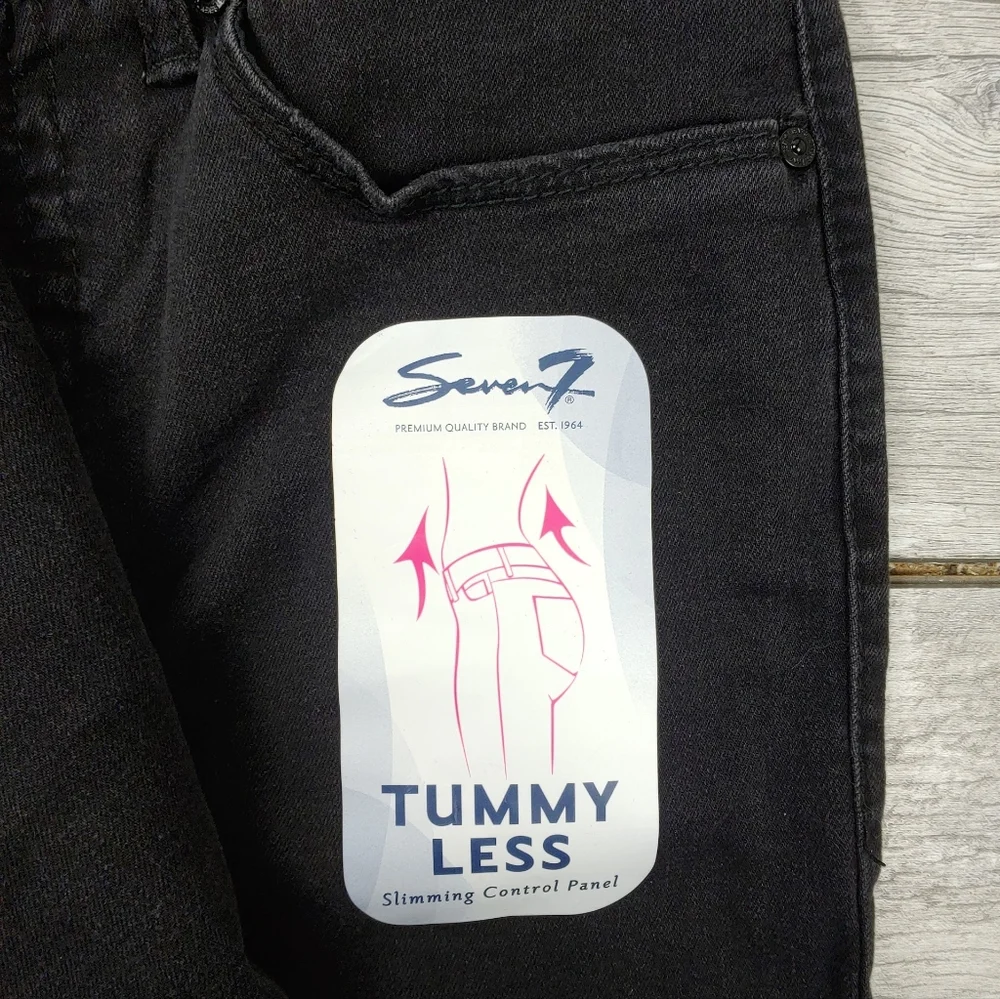 NWT Seven7 Womens Black Tummyless Black Distressed Ripped Knee Skinny Jeans - Picture 7 of 9